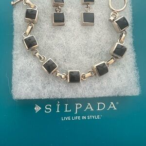 Silpada Sterling Silver and Onyx Square Bracelet and Earrings Set